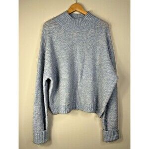 Los Angeles Atelier Women Alpaca Wool Blue Sweater Long Sleeve Mock Neck Sz L